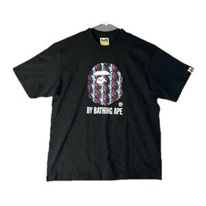 Bape A Bathing Ape Mens Ape Head Pattern Black Tee Sz S Hiphop Collegiate Street